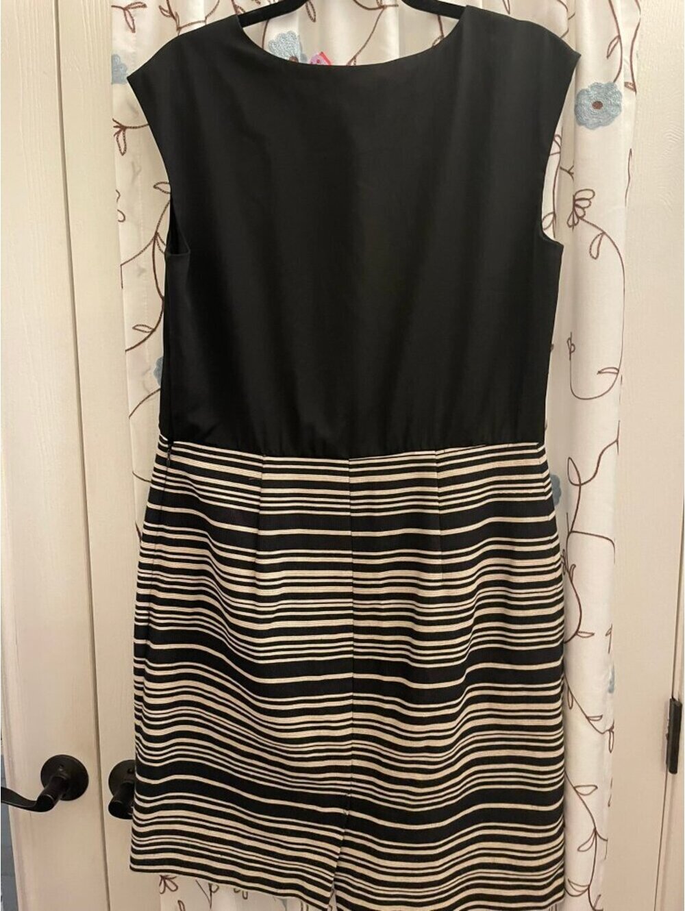 New With Tags | LOFT | 12 | Ann Taylor Black ruffle neck striped sheath dress - Picture 6 of 9